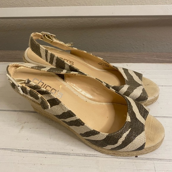 Chico's Cream and Brown Wedge Sandals with Suede Finish - Picture 3 of 7
